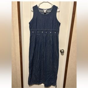 Vintage Country Wear Casuals Denim Shift Dress Sleeveless Button Accents Size L